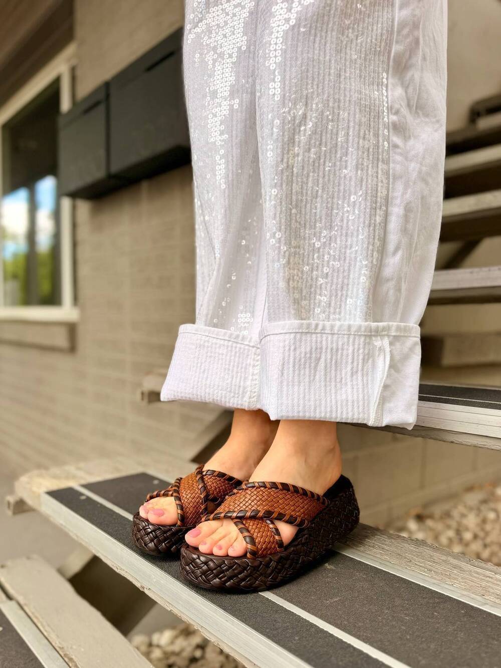 NEW PONS QUINTANA women's maui platform sandals in café+toffee trenzado napa tub